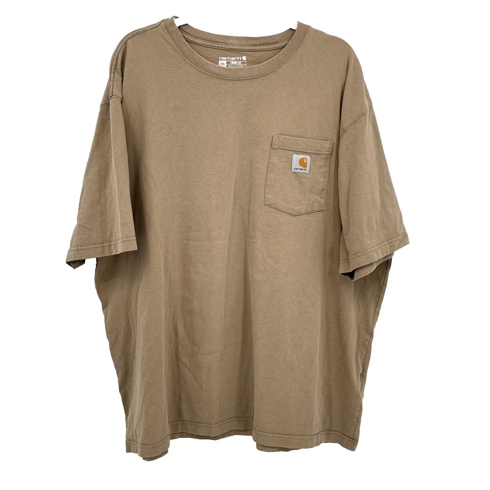 Carhartt Shirt Mens 2XL‎ Brown Work Crew Neck Short Sleeve Pocket Tee